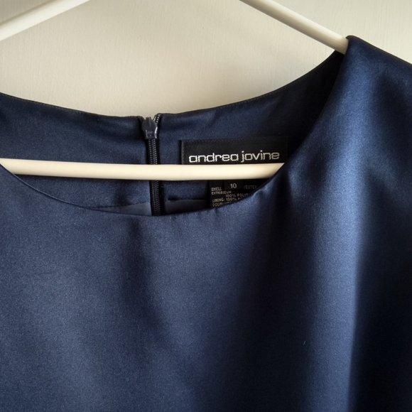 Andrea Jovine, VTG, shift dress, navy satin, size 10 - Picture 2 of 2